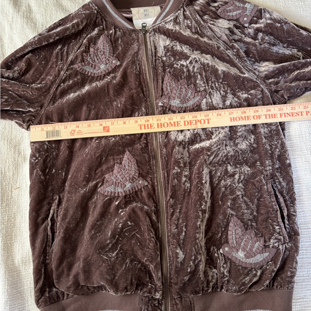 Hei Hei Anthropologie Embroderied Brown Velvet Bomber Jacket Women’s M - Picture 10 of 14